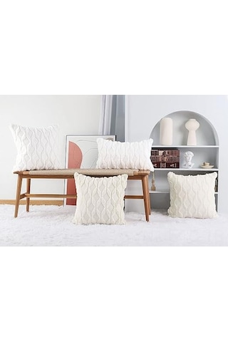 Skycity 2 Adet 45x45 Cm Bej Yumuşak Yünlü Kumaş Dekoratif Yastık Kılıfı - Gizli Fermuarlı, Konforlu, Sandalye Ve Yatak Odası İçin Beige