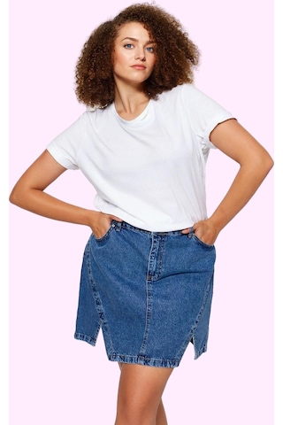 Ersefa Kadın Mini Denim Etek Renk Yüksek Bel A Line Pamuk Yaz Kombinleri Mavi