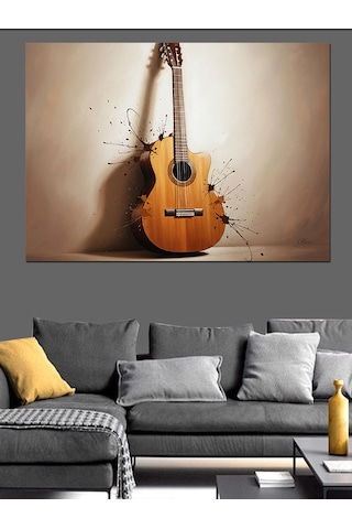 Duvara Dayalı Klasik Gitar Müzik Enstrümanı Görseli Dekoratif Kanvas - Mdf Ahşap Tablo