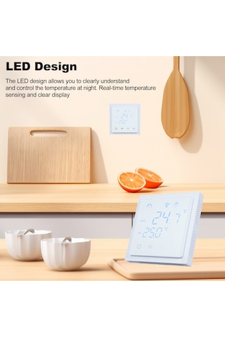 Reedark Beyaz Wifi Akıllı Led Dokunmatik Termostat - 16a, 85-250v, Ev Isı Kontrolü, Uzak Kumanda, Mh-1828aw
