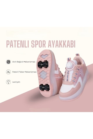 Kız Çocuk Patenli Işıklı Rahat Spor Ayakkabı&Yeni Model Tarz Patenli Kaykay Tekerlekli Pudra Pembe