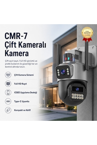 Cmr 7 Çift Kameralı 1080p Görüntü Kalitesi Dış Mekan Uyumlu Su Geçirmez Sensörlü Güvenlik Kamerası -1067