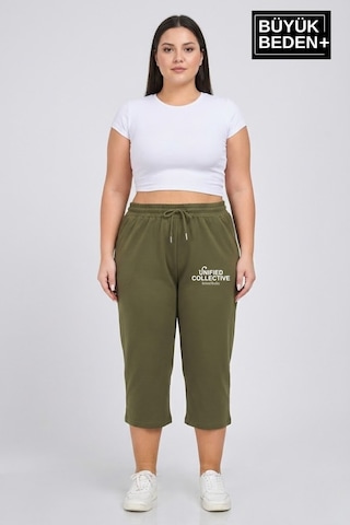 Süperlife Kadın Büyük Beden Unified Collective Baskılı Beli Lastikli Bol Paça Kapri Şort 3xl-6xl Spr26bsrk591-10 Haki