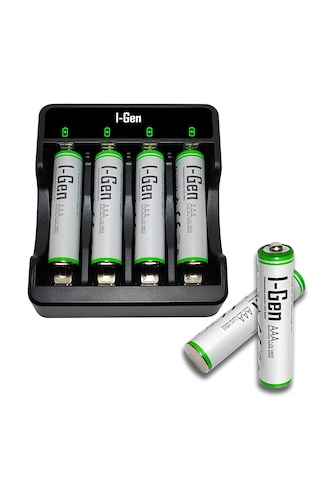 I-Gen G490 4'lü Pil Şarj Aleti + 4 Adet AAA 900 mAh İnce Şarjlı Kalem Pilli Set 1.2V Ni-MH