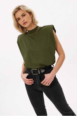 Seeh Girls Haki Vatkalı Tişört Sh388 Basic
