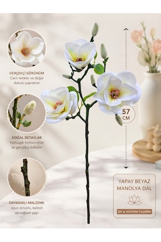 Yapay Beyaz Manolya Dal 57 Cm