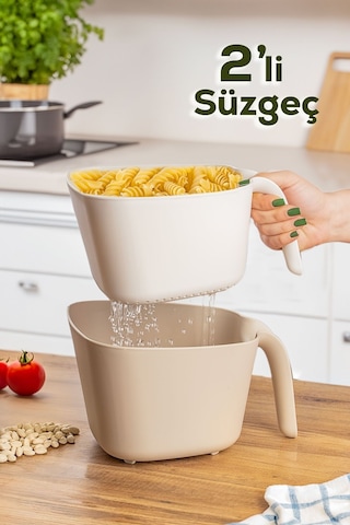 Porsima G-575 2 Parça Çok Amaçlı Plastik Süzgeç Bej Beyaz