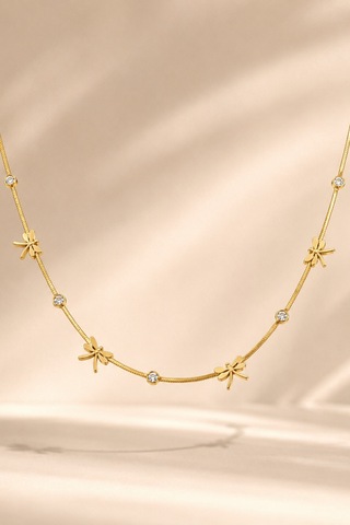 Balenbi Kadın Yusufçuk Figürlü Zirkon Taşlı Gold Renk 40+5 Cm Kararmaz Çelik Kolye 1077 Altın