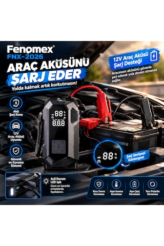 Fenomex Fnx-2026 18000 Mah 12v Taşınabilir 4'ü 1 Arada Akü Takviye Cihazı Ve Hava Kompresörü Powerbank Fener