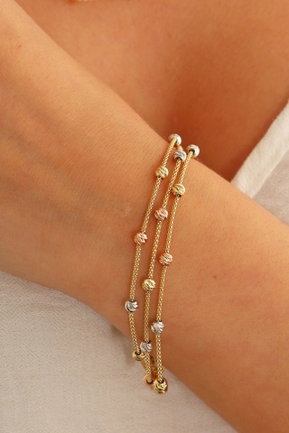 Moom Mücevherat 14 Ayar Altın Dorika Toplu Altın Bileklik Popcorn Renkli Toplar Üç Sıra Çok Renkli