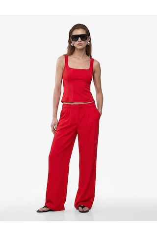 Koton Krep Scuba Kumaş Slim Fit Kolsuz Kare Yaka Bluz Kırmızı 6sak10298ek