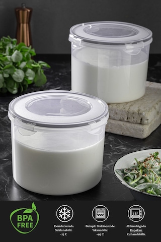 Meleni Home Hava Almaz Kapaklı Saklama Kabı Seti Vakum Kapaklı Yoğurt Kefir Mayalama Kabı 2'li 2 x 2500 ML