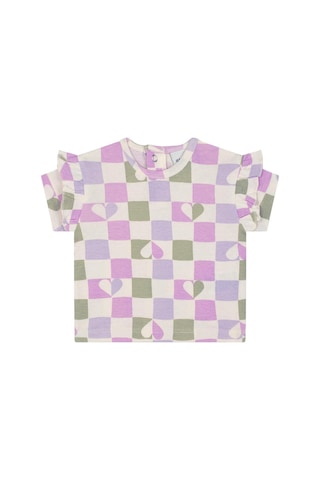 Antebies Organik Gots Sertifikalı Pembe Kalpli Dama,fırfırlı,beli Bağcıklı Kısa Kol Bebek Tshirt Şort Takımı