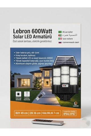 Lebron 600w Solar Led Bahçe Armatürü Siyah