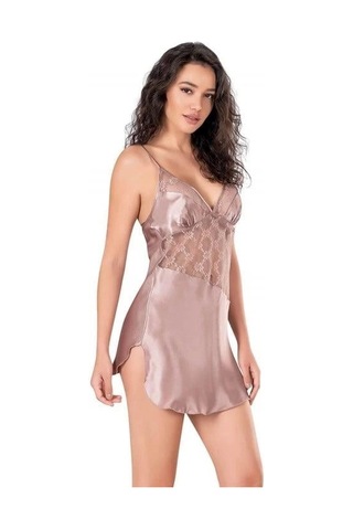Aria's Closet Dantel İşlemeli İnce Askılı Vizon Kısa Saten Gecelik VİZON