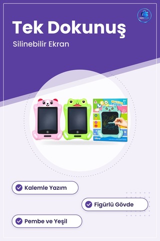 Lcd Yazı Tahtası Çocuk Figürlü Dijital Çizim Tableti Pembe Yeşil Çok Renkli
