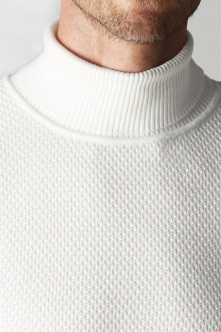 Tudors Slim Fit Dar Kesim Balıkçı Yaka Desenli Erkek Kazak-25762 Beyaz