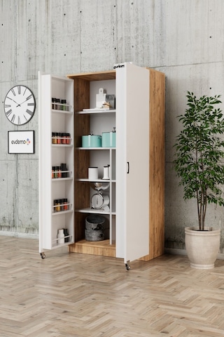 Evdemo Eva 2 Kapaklı Erzak Kiler Dolabı Atlantik Çam Beyaz