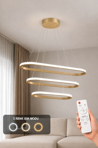AvizeGO Elipso 3'lü Led Sarkıt Avize 3 Renk Kumandalı Eskitme