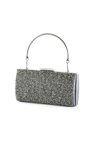 Erkan Saçmacı Antrasit Saten Kristal Granül Taşlı Metal Saplı Abiye El Çantası Antrasit