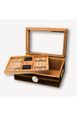 Lubinski Cedar Camlı Tepsili Puro Kutusu Humidor Kahve 100s