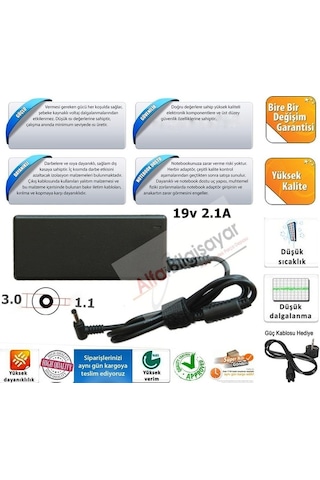 Alfabilgisayar Asus Uyumlu Zenbook 19V 2.37A 45W 3.0X1.1 Adaptör Şarj Cihazı Güçlü Güv