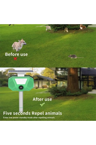 Yaozixa Güneş Enerjili Dış Mekan Sıçan-kuş-gerçek Hayvan V驱赶 Cihazı, Ip66 Su Geçirmez, 110 Pır Sensör, Sesli Alarm, Led Işık, Çıkartılabilir Toprak Çubuğu, Yeşil Batarya Dahil Yeşil