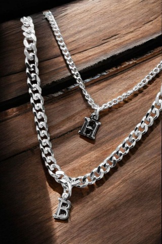 Modagümüşevi 925 Ayar Gümüş Harfli Çift Bilekliği