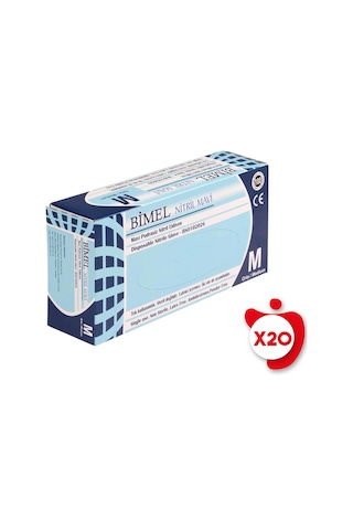 Bimel Pudrasız Nitril Eldiven M Beden Mavi 100'lü 20 Paket