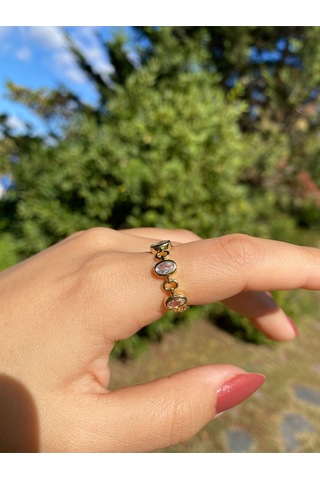 Yuvarlak Taşlı Kadın Zarif Yüzük Sevgiliye Hediye