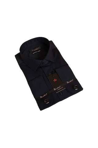 Dicotto Lacivert Ekstra Dar Kesim Likralı Esnek Micro Kumaş Kol Düğmeli Slim Fit Erkek Gömlek - 195-12 001