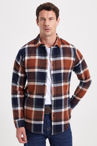Tudors Erkek Slim Fit Dar Kesim Kareli Kışlık Oduncu Gömlek-42353 Kahverengi