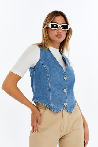 Kadın Denim Yelek Şık Düğmeli Jean Yelek, Günlük Ve Casual Kombin Açık Mavi