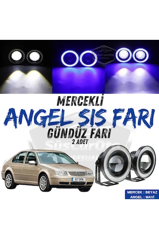 Vw Bora 1998-2006 Uyumlu Mercekli Angel Sis Farı Metal Su Geçirmez 76 Mm Mavi Halkalı Gündüz Farı Angel Eyes 2 Adet