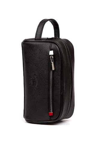 Newish Polo Erkek Deri Portföy Clutch Traş Kozmetik Bakım Ve Günlük El Çantası 14x24cm New171 - Siyah