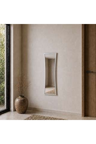 Modern Çerçeveli Boy Aynası 40x120 Cm Kavisli Minimalist Dekoratif Duvar Aynası Gümüş