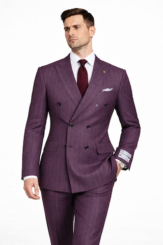Fabıo Cassel Çizgili Kruvaze Erkek Takım Elbise Slim Fit Bordo