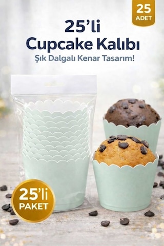 Cupcake Kalıbı & Kek Kapsülü & Muffin Kek Kalıbı & 25 Adet - Mint Yeşili Kek Kalıbı Yeşil