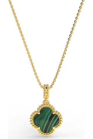 Erdobia 925 Ayar Yeşil Kaplangözü Taşlı Gold Yonca Gümüş Kolye