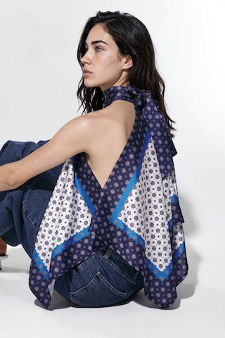 Hiccup Halter Yaka Saten Fular Top Mavi