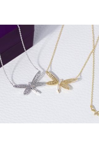 Nagiss Yusufçuk Model Gold Rengi Baget Zirkon Taşlı 925 Ayar Gümüş Kadın Kolye