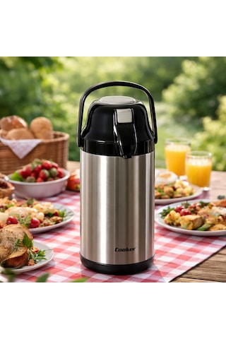 Cooker 2008-1 Çift Kat Paslanmaz Çelik Termos Çay Termosu Su Termosu 3,5lt Siyah Siyah