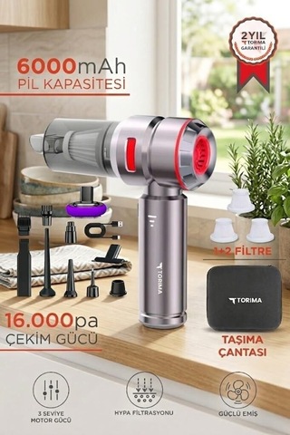 Şarjlı Temizleyici Hızlı Çözüm Günlük Eşya Araç İçi Süpürge 4ın1 Hl121 Kırmızı 17000pa
