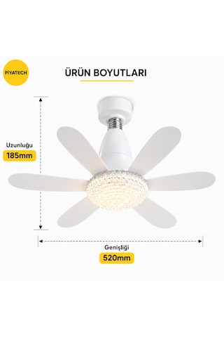 E27 Duylu Kumandalı 6 Kanatlı Pervaneli Led Tavan Lambası 30w 3 Renk Işıklı Fanlı Avize