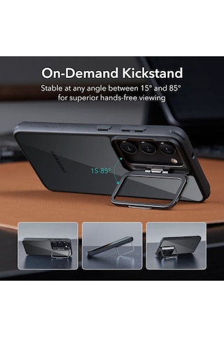 Esr Samsung Uyumlu S23 Kılıf Standlı Kickstand Silikon - Şeffaf Siyah Şeffaf Siyah