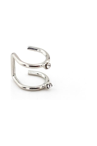 Parlak Gümüş Renkli Earcuff Kikirdak Küpe Taşli Sarmal Ex090 Beyaz