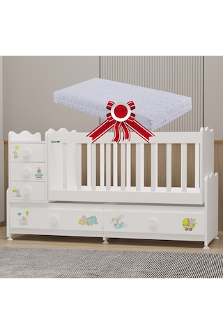 Garaj Home Melina Mdf Çıtalı Beşik + Yatak - Ayıcık Beyaz