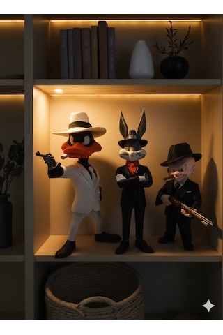 Looney Tunes Mafia Serisi 3 Lü Figür Seti - Bugs Bunny, Elmer Fudd, Daffy Duck Özel Koleksiyon
