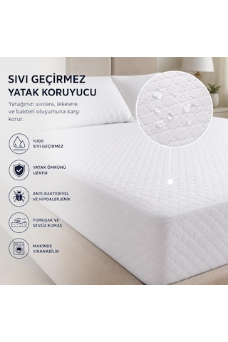 Sıvı Geçirmez Fitted Yatak Koruyucu Alez Tek Kişilik 100x200 Cm Beyaz