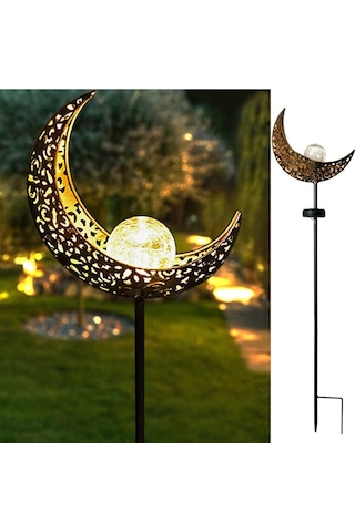 Güneş Enerjili Ay Figürlü 85 Cm Solar Bahçe Lambası Dekoratif Kazıklı Dış Mekan Sıcak Beyaz Led Aydınlatma